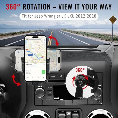 حامل هاتف مطور متوافق مع Jeep Wrangler JK JKU 2012-2018 | لوحة مضادة للاهتزاز متعددة التركيب + صينية تخزين | حامل هاتف يدور 360 درجة | إكسسوارات داخلية للطرق الوعرة in Kuwait