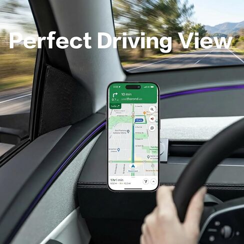 حامل هاتف مغناطيسي لطراز Tesla 3 Highland 2024+ وModel Y Juniper 2025، حامل هاتف MagSafe بفتحة تهوية زاوية، تثبيت بدون أدوات، يتضمن حلقتين معدنيتين، قاعدة ثابتة باللون الأسود in Kuwait