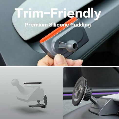 حامل هاتف مغناطيسي لطراز Tesla 3 Highland 2024+ وModel Y Juniper 2025، حامل هاتف MagSafe بفتحة تهوية زاوية، تثبيت بدون أدوات، يتضمن حلقتين معدنيتين، قاعدة ثابتة باللون الأسود in Kuwait