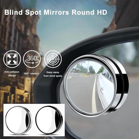 4 Pcs Blind Spot Mirrors 360 Degree Car Rear View Adjustable Wide View Angle Black Round Glass Convex Mirrors Adjustable with Frame for Car (Black,2 Inch) in Saudi Arabia