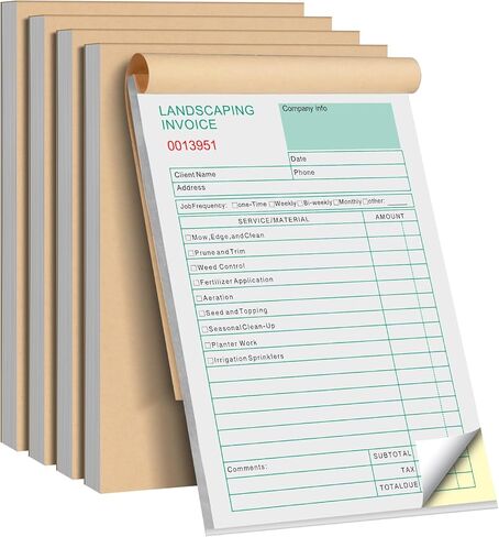 5 Packs Garden Service Invoice Book,2-Part Carbonless Garden Invoice Receipt Book, 5.7 X 8.3 inch Landscaping Invoice Book (50 Sets Each Pad) in Kuwait