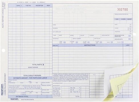 Rediform 4P487 Auto Repair Order Form, Speediset,3-Part,50/PK,8-1/2-Inch x11-Inch in Saudi Arabia