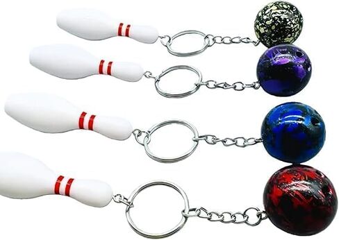 4 قطع سلاسل مفاتيح بولينج متعددة الألوان، سلاسل مفاتيح رياضية بولينج سحر محفظة حقيبة سحر هدايا الحفلات الرياضية (أحمر أخضر أزرق أرجواني) in Kuwait