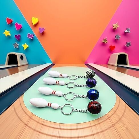 4 قطع سلاسل مفاتيح بولينج متعددة الألوان، سلاسل مفاتيح رياضية بولينج سحر محفظة حقيبة سحر هدايا الحفلات الرياضية (أحمر أخضر أزرق أرجواني) in Kuwait