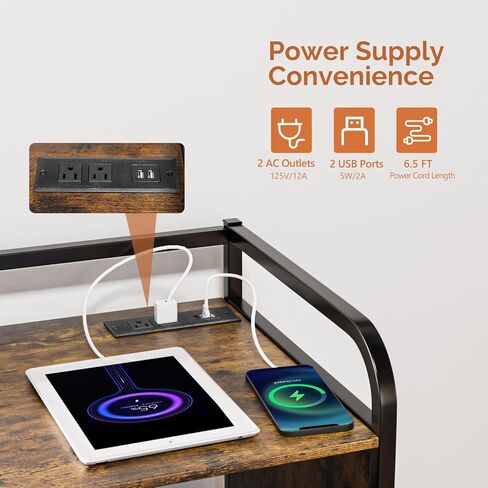 VINGLI Multifunctional Printer Stand with Trolley, Paper Shredder Stand Rack with Wheels, Lateral Office Storage Cabinets with Socket and USB Charging Port, Open Shelves for Home Office (Rustic Brown) in Saudi Arabia