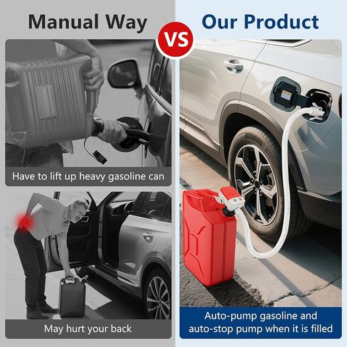 مضخة نقل الوقود مع مستشعر التوقف التلقائي -3.2 جالون في الدقيقة، 3 محولات خزان، مضخة وقود محمولة بخرطوم 51 بوصة تعمل بالبطارية، مضخة سائلة، مضخة نقل الغاز للبنزين والديزل والزيت (غير متضمنة) in Kuwait