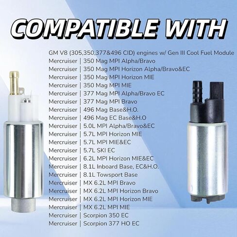 مضخة وقود ذات ضغط مرتفع/منخفض مزدوج لمحركات Mercury Mercruiser 305 350 377 496 5.0L 5.7L 6.2L 8.1L 1984-2020 يستبدل 866170A01 866169T01 30620188S 30810049T 33500000U in Kuwait