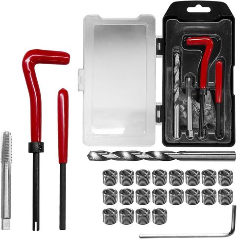 25PCS M6 x 1.0 Thread Repair Kit, Metric Helicoil Insert Set with HSS Drill Bit Tap and Break-Off Tool, Stainless Steel Rethreading Kit Compatible Hand Tool Set for Damaged Threads Auto Repair (M6) in Saudi Arabia