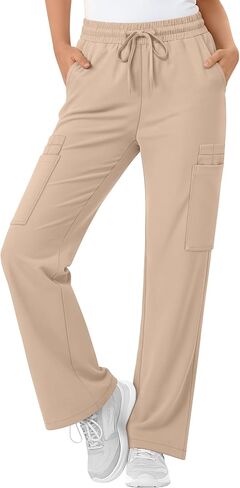 Women's Scrubs Pants Elastic Waist Drawstring Cargo Pant with 8 Pockets Straight Leg Uniform for Nurse Medical in Saudi Arabia