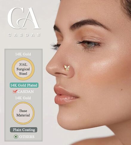 casdan 20pcs 20g الجراحية الصلب تتدلى خواتم الأنف للنساء l على شكل حلقات الأنف المتدلية ترصيع الأطواق الفولاذ المقاوم للصدأ زهرة فراشة القمر تتدلى الأنف ثقب المجوهرات (الذهب / اللون الفضي) in Kuwait