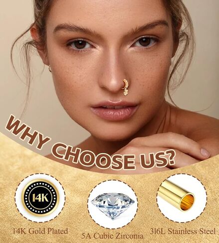 casdan 20pcs 20g الجراحية الصلب تتدلى خواتم الأنف للنساء l على شكل حلقات الأنف المتدلية ترصيع الأطواق الفولاذ المقاوم للصدأ زهرة فراشة القمر تتدلى الأنف ثقب المجوهرات (الذهب / اللون الفضي) in Kuwait