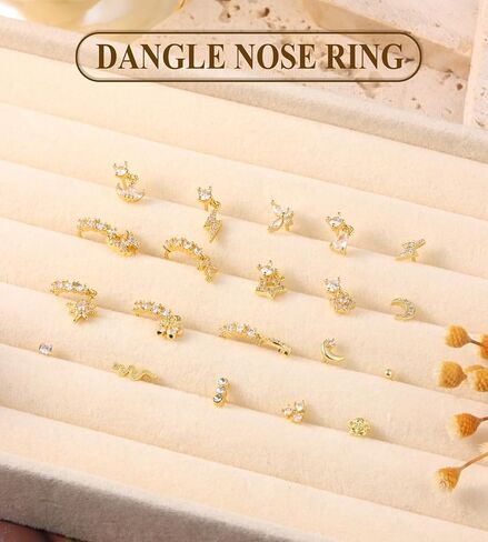 casdan 20pcs 20g الجراحية الصلب تتدلى خواتم الأنف للنساء l على شكل حلقات الأنف المتدلية ترصيع الأطواق الفولاذ المقاوم للصدأ زهرة فراشة القمر تتدلى الأنف ثقب المجوهرات (الذهب / اللون الفضي) in Kuwait