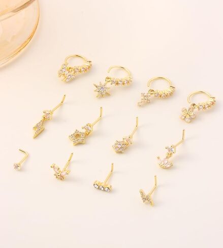 casdan 20pcs 20g الجراحية الصلب تتدلى خواتم الأنف للنساء l على شكل حلقات الأنف المتدلية ترصيع الأطواق الفولاذ المقاوم للصدأ زهرة فراشة القمر تتدلى الأنف ثقب المجوهرات (الذهب / اللون الفضي) in Kuwait