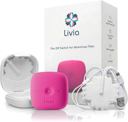 Livia Menstrual Pain Relief Device, Lavender - The Off Switch for Period Pain - Portable Unit with Stick-on Pads for Period Cramps - Rechargeable - Up to 12 Hours Battery Life - Complete Kit in Kuwait