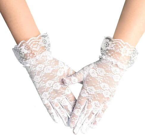 Women Lace Gloves Floral Pattern Short Glove for Wedding Prom Party Costume in Saudi Arabia