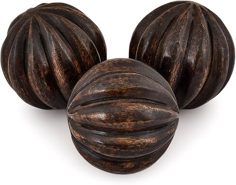 كرات كايزن كاسا المزخرفة من خشب المانجو، مجموعة من 3 كرات دائرية للاستخدام المركزي مثالية للاستخدام في المعيشة وغرفة الطعام وطاولة القهوة والديكور المنزلي (3 × 3 × 3 بوصات) in Kuwait