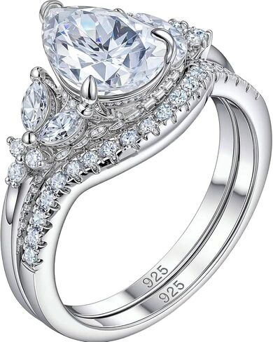 D Color VVS1 Moissanite Wedding Rings for Women 925 Sterling Silver Engagement Ring Bridal Set Pear Teardrop Size 5-10 in Saudi Arabia