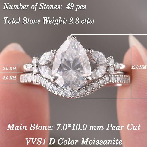 D اللون VVS1 مويسانيتي خواتم الزفاف للنساء 925 فضة خاتم الخطوبة طقم زفاف الكمثرى دمعة حجم 5-10 in Kuwait