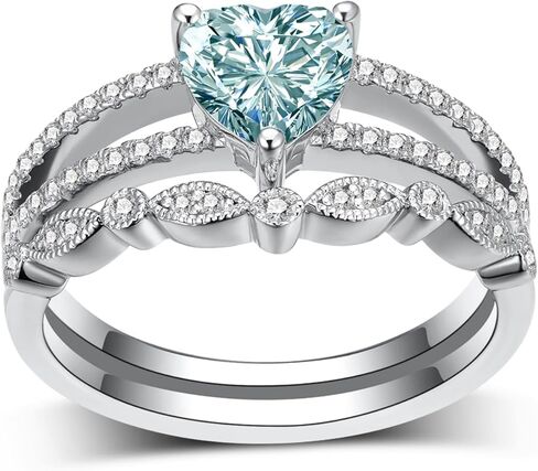 1-1/2 قيراط (ctw) مجموعات خواتم خطوبة مويسانيتي زرقاء مقطوعة على شكل قلب للنساء، 925 من الفضة الاسترليني سبليت شانك تمهيد مجموعات خواتم الزفاف، مجموعات خواتم الزفاف لعيد الميلاد السنوي in Kuwait