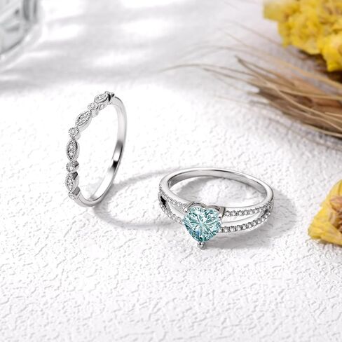 1-1/2 قيراط (ctw) مجموعات خواتم خطوبة مويسانيتي زرقاء مقطوعة على شكل قلب للنساء، 925 من الفضة الاسترليني سبليت شانك تمهيد مجموعات خواتم الزفاف، مجموعات خواتم الزفاف لعيد الميلاد السنوي in Kuwait