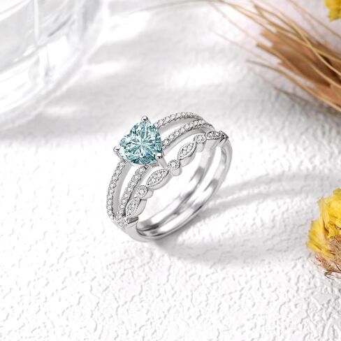 1-1/2 قيراط (ctw) مجموعات خواتم خطوبة مويسانيتي زرقاء مقطوعة على شكل قلب للنساء، 925 من الفضة الاسترليني سبليت شانك تمهيد مجموعات خواتم الزفاف، مجموعات خواتم الزفاف لعيد الميلاد السنوي in Kuwait