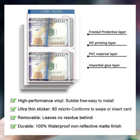 Thaph-Ky قطعتان من جلد بطاقة الائتمان المطاطية المضحكة - مشبك نقود واقعي كومة من مئات ملصقات بطاقات الخصم للبنك وأجهزة الصراف الآلي وبطاقة Ebt - بدون فقاعات، رفيعة، مقاومة للماء، لا غطاء بقايا in Kuwait