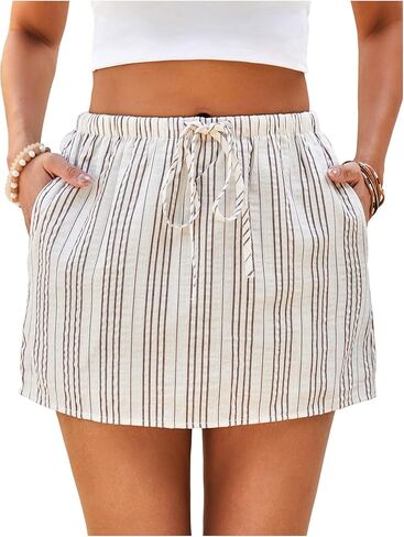 Milumia Women's Striped Drawstring Waist Shorts Summer Casual Skorts with Pocket in Saudi Arabia