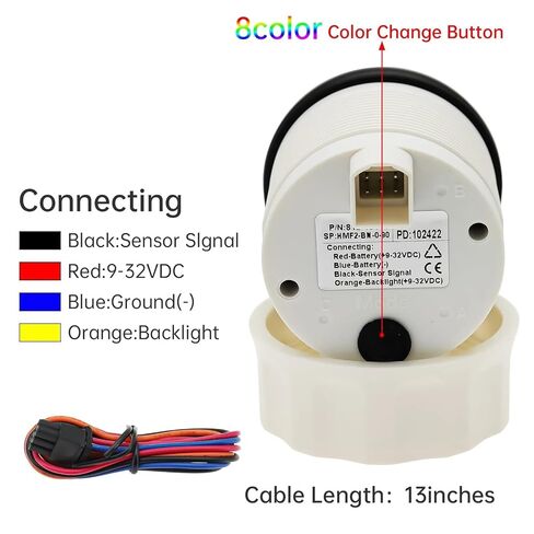 Custom 190-0ohm 52mm Car Boat Fuel Level Gauge Water Level Meter with 7 Colors LED for Fuel Level Sender Unit Water Level Sensor(400mm 190-0ohm) in Saudi Arabia