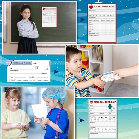 مجموعة من 8 دفاتر ملاحظات للأطفال من Dunzoom للطبيب/الطبيب البيطري/المعلم/تذكرة الشرطة/المطعم/بطاقة الصعود إلى الطائرة/دفاتر الشيكات للأطفال للعب الخيالي in Kuwait