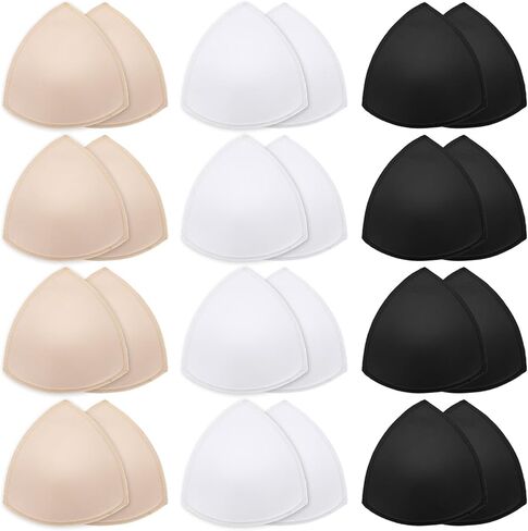 12 Pairs Sports Bra Pads Inserts, Removable Triangle Bra Insert Pads, Thin Pad for Bras Bathing Suit Inserts (Skin, Black, White) in Saudi Arabia