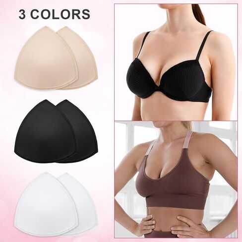 12 Pairs Sports Bra Pads Inserts, Removable Triangle Bra Insert Pads, Thin Pad for Bras Bathing Suit Inserts (Skin, Black, White) in Saudi Arabia