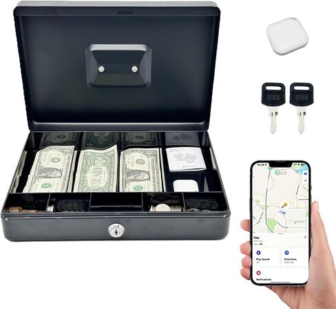 Cash Box with LockL with Smart Tag have Tracking cash box with money tray,money box with Key,Durable Metal money box for cash Lock box for Business Home Travel Secure Storage (Portable, Anti-Theft) in Saudi Arabia