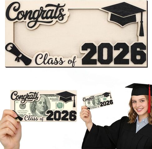 Black Class of 2026 Graduation Money Holder, 1 Piece Elegant Wooden Cash Gift Box for Graduates, Ideal College High School Graduation Gift in Saudi Arabia