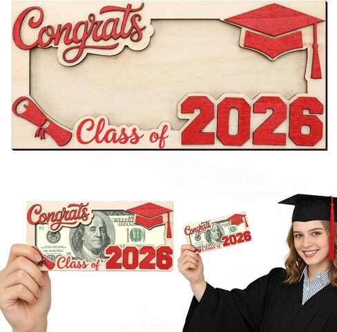Black Class of 2026 Graduation Money Holder, 1 Piece Elegant Wooden Cash Gift Box for Graduates, Ideal College High School Graduation Gift in Saudi Arabia