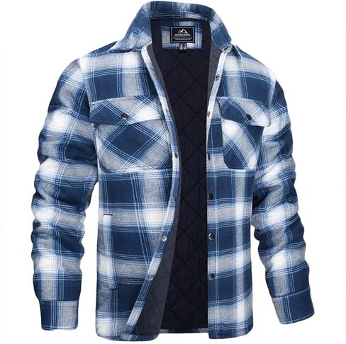 Mens Winter Jacket Snap Button Plaid Fleece Lined Flannel Shirt Long Sleeve Sherpa Quilted Coat Trendy Warm Clothes in Kuwait