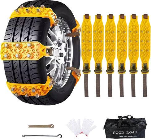 6 Pack Universal Tire Chains,Emergency Portable Snow Chains Suitable for Car, Truck, and SUV, Zip Tie Tire Chains, Adjustable Thickened Snow Tyre Chains for Tire Widths 165-265mm (6 Pack Yellow) in Saudi Arabia