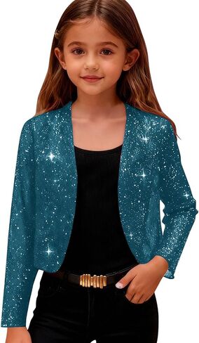 Sequin Cardigan for Girls Kids Casual Sparkly Shawl Party Lightweight Jacket Long Sleeve Cropped Summer Spring Coat in Saudi Arabia