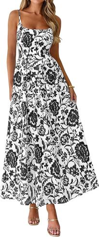 فستان نسائي طويل بوهو لربيع 2026 من PRETTYGARDEN، فستان صيفي طويل متدفق منقوش عليه زهور، ملابس صيفية لقضاء العطلات على الشاطئ in Kuwait