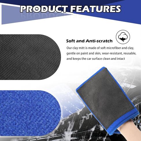 2PCS Car Clay Mitt Auto Detailing,Anti-Scratch Soft Clay Bar Mit for Car Surface Detailing,Reusable Clays Mitt for Cars Detailings as Clays Towel for Paint,Glass,Metal in Saudi Arabia