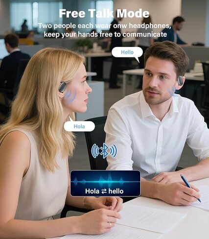 سماعات أذن للترجمة في الوقت الحقيقي 156 لغة، وقت تشغيل 60 ساعة، تحكم في تطبيق AI، سماعات أذن مفتوحة للترجمة بلوتوث 8 في 1، Audiofonos Traductores Inglés Español لتعلم الأعمال أثناء السفر، أسود in Kuwait