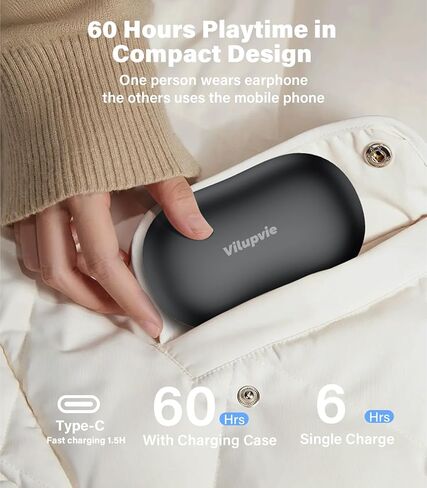 سماعات أذن للترجمة في الوقت الحقيقي 156 لغة، وقت تشغيل 60 ساعة، تحكم في تطبيق AI، سماعات أذن مفتوحة للترجمة بلوتوث 8 في 1، Audiofonos Traductores Inglés Español لتعلم الأعمال أثناء السفر، أسود in Kuwait