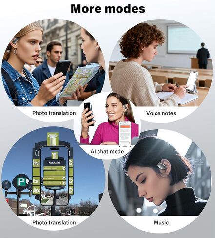 سماعات أذن للترجمة في الوقت الحقيقي 156 لغة، وقت تشغيل 60 ساعة، تحكم في تطبيق AI، سماعات أذن مفتوحة للترجمة بلوتوث 8 في 1، Audiofonos Traductores Inglés Español لتعلم الأعمال أثناء السفر، أسود in Kuwait