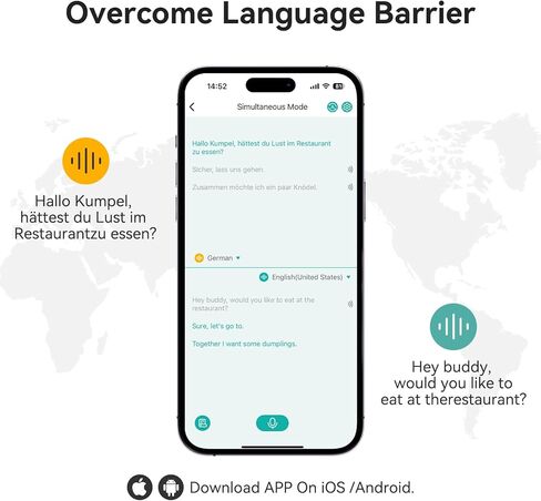سماعات أذن لترجمة اللغات، ترجمة فورية ثنائية الاتجاه بـ 150 لغة، ترجمة عبر الإنترنت لا حاجة إلى اشتراك، سماعة بلوتوث لاسلكية مترجم صوتي فوري لتعلم الأعمال أثناء السفر in Kuwait