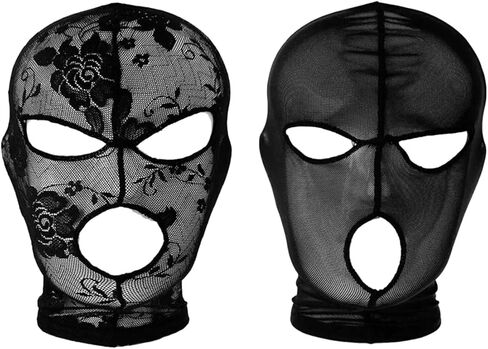 GK-O Unisex Lace Full Face Hood Mask with Open Eyes & Mouth 2 Pack Black Mesh Headgear for Cosplay Costume Parties Halloween Stage Performance in Saudi Arabia