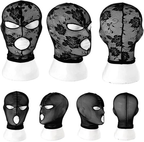GK-O Unisex Lace Full Face Hood Mask with Open Eyes & Mouth 2 Pack Black Mesh Headgear for Cosplay Costume Parties Halloween Stage Performance in Saudi Arabia