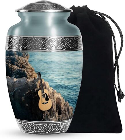 جرار حرق الجيتار للرماد من الذكور والإناث البالغين، جرة تذكارية كبيرة للأب البالغ من الرماد البشري، (قطرة كبيرة، 10 بوصة) in Kuwait