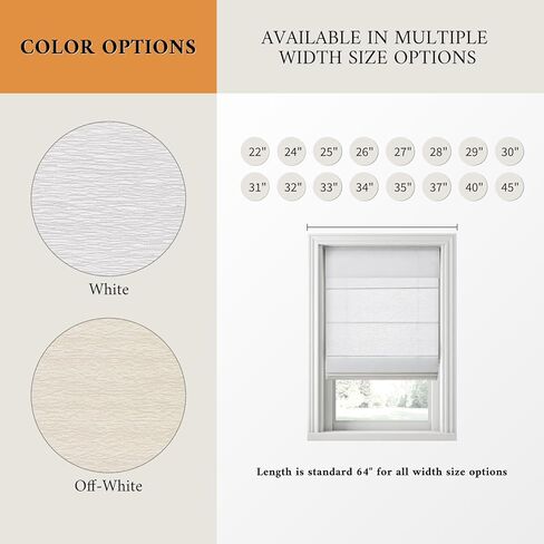 Cordless Light Filtering Roman Shades for Indoor Windows, Bedroom, Nursery, Home, Office, Room Darkening, Thermal Insulated & UV Protection, Easy Install in Saudi Arabia