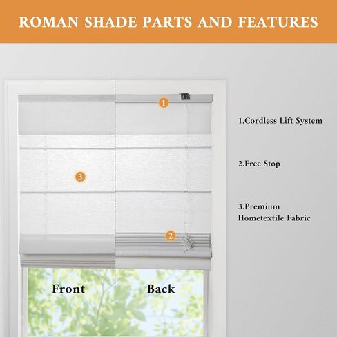 Cordless Light Filtering Roman Shades for Indoor Windows, Bedroom, Nursery, Home, Office, Room Darkening, Thermal Insulated & UV Protection, Easy Install in Saudi Arabia