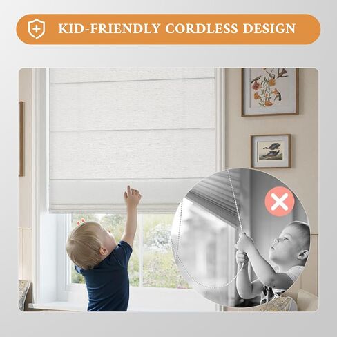 Cordless Light Filtering Roman Shades for Indoor Windows, Bedroom, Nursery, Home, Office, Room Darkening, Thermal Insulated & UV Protection, Easy Install in Saudi Arabia