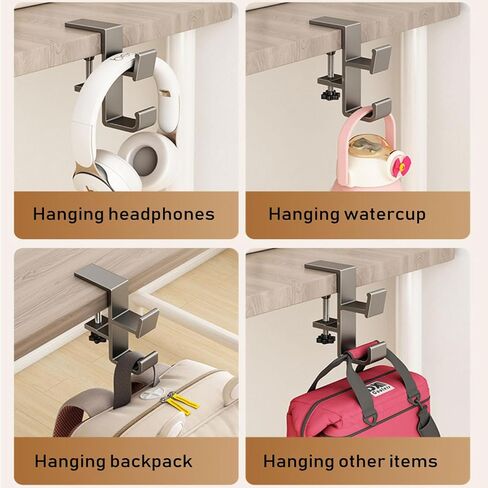 KISOY Purse Hook for Table Adjustable Double Hook Table Clamp, Heavy Duty Metal Desk Hanger, Gray, Screw-Mount Design for Purses, Bags, Headphones (Style1, 2) in Kuwait
